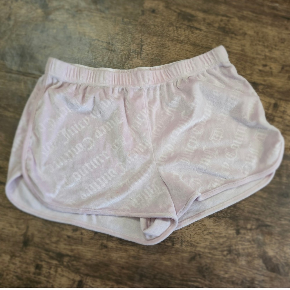 JUICY COUTURE‎ Sleep Shorts Womens XL Pink Velour Logo Embossed Lounge Pajamas
